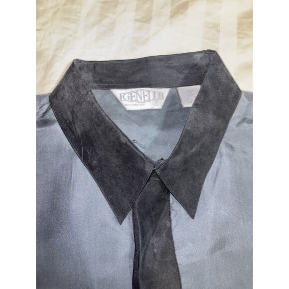VINTAGE MENS GENELLI Blue Gray SILK SHIRT 100% Silk XL - Picture 7 of 9